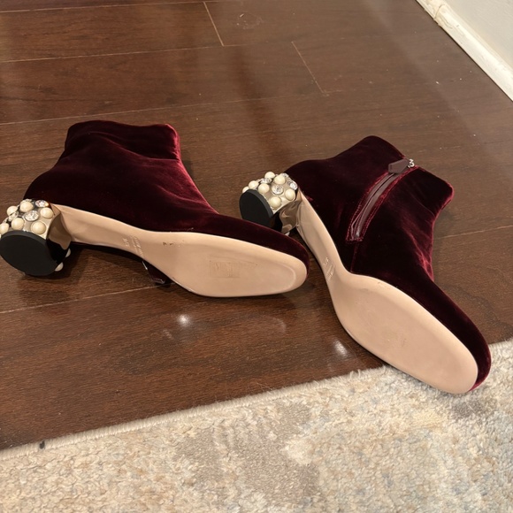 NEW-Miu Miu Suede Burgandy Crystal-Pearl Embellishment Boots Size US 7.5 - Picture 5 of 8